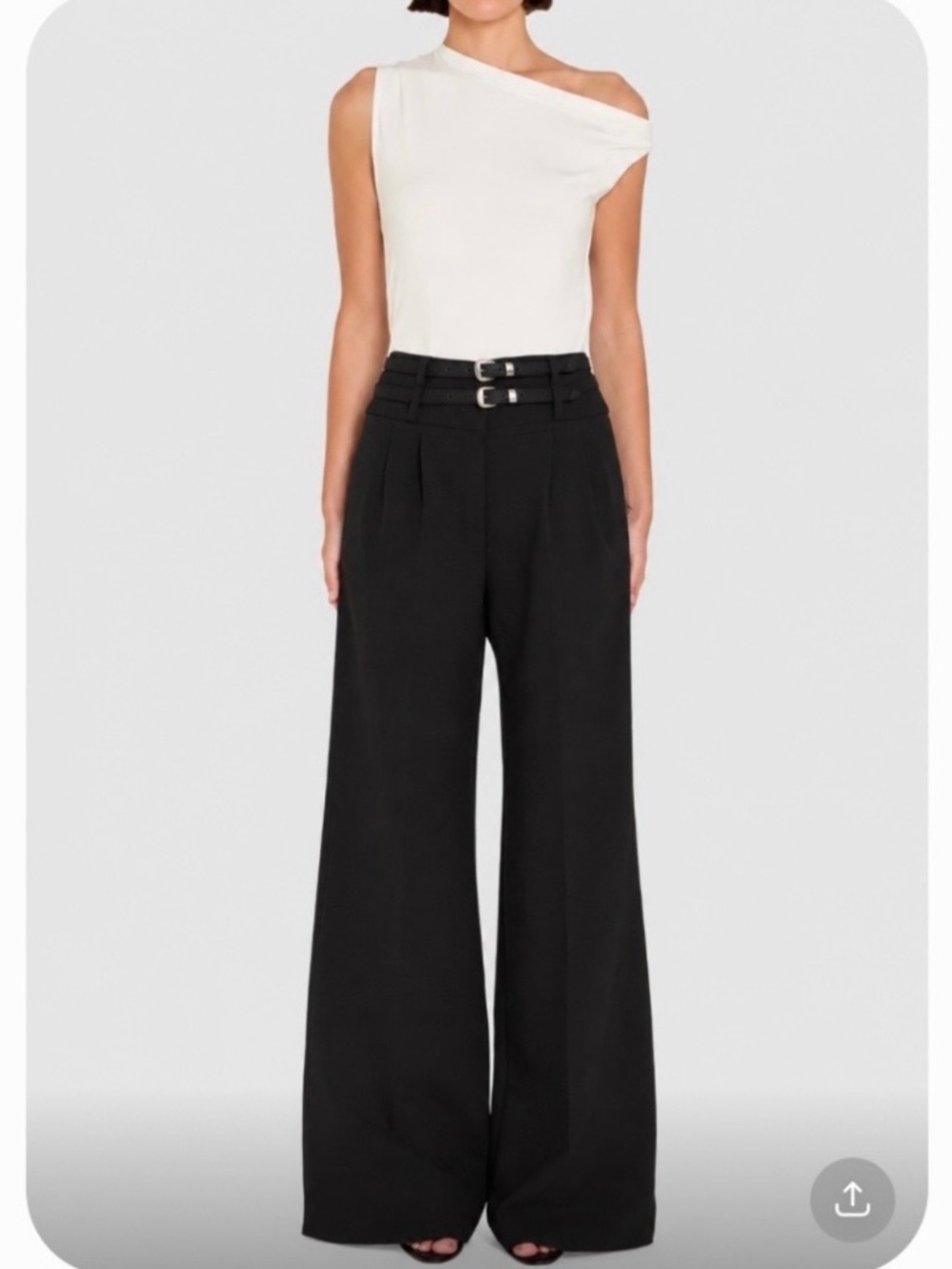 Amanda Uprichard Wide Leg High Waist Double Belted Black Trousers